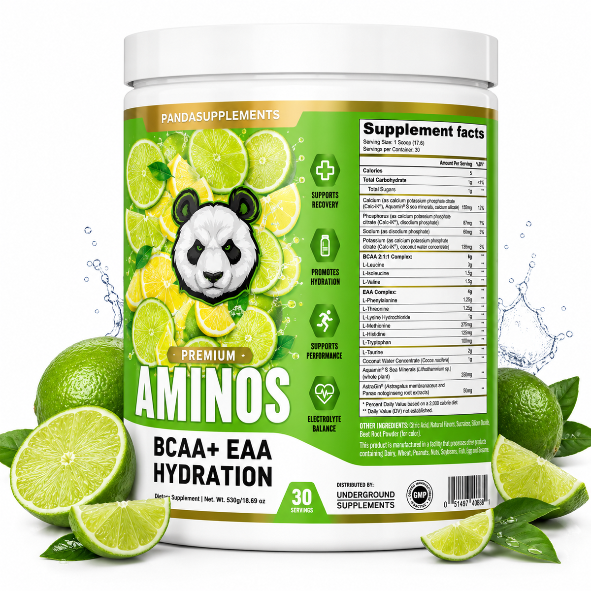 Aminoácido Premium Aminos BCAA + EAA Hydration Panda Supplements