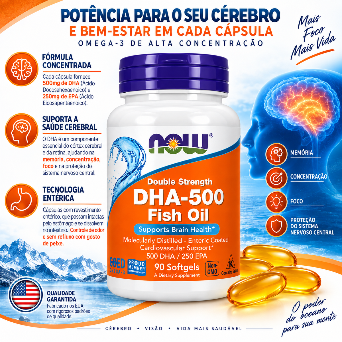 DHA-500 Double Strength NOW Foods 90 Softgels NOW Foods