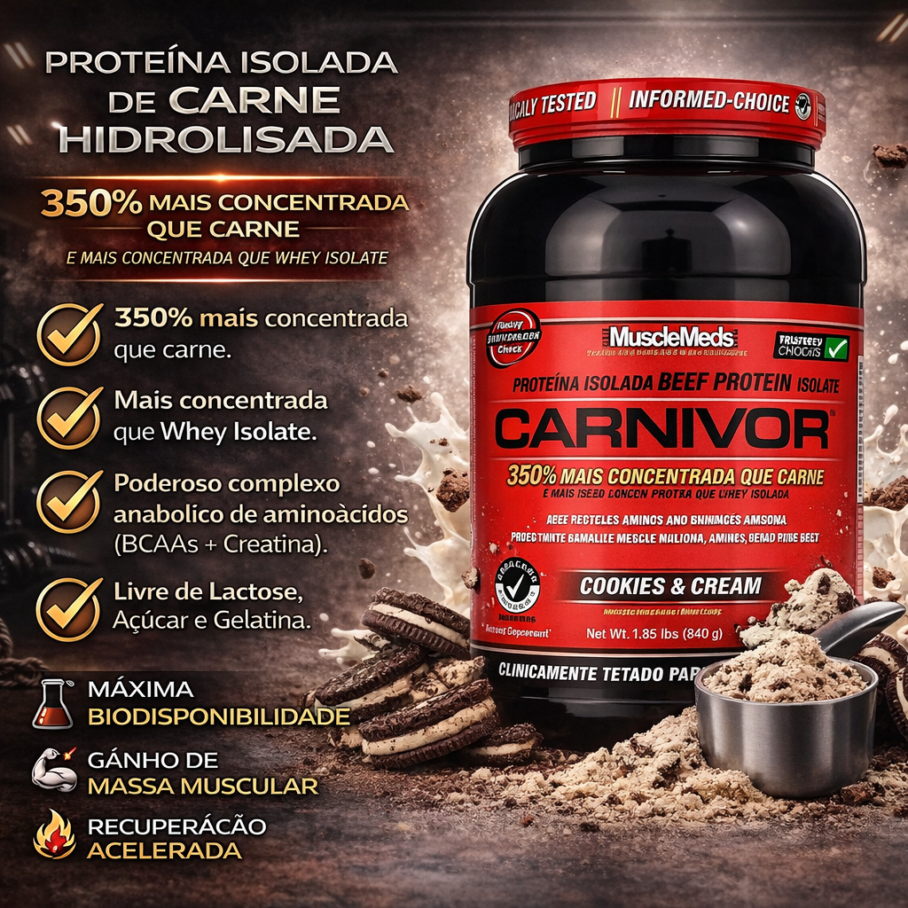Proteína Isolada Bovina Carnivor 840g Cookies MuscleMeds