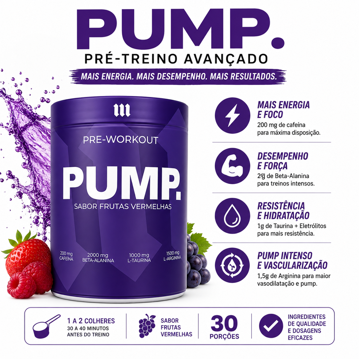 Pré Treino Pump 300g Frutas Vermelhas Mith