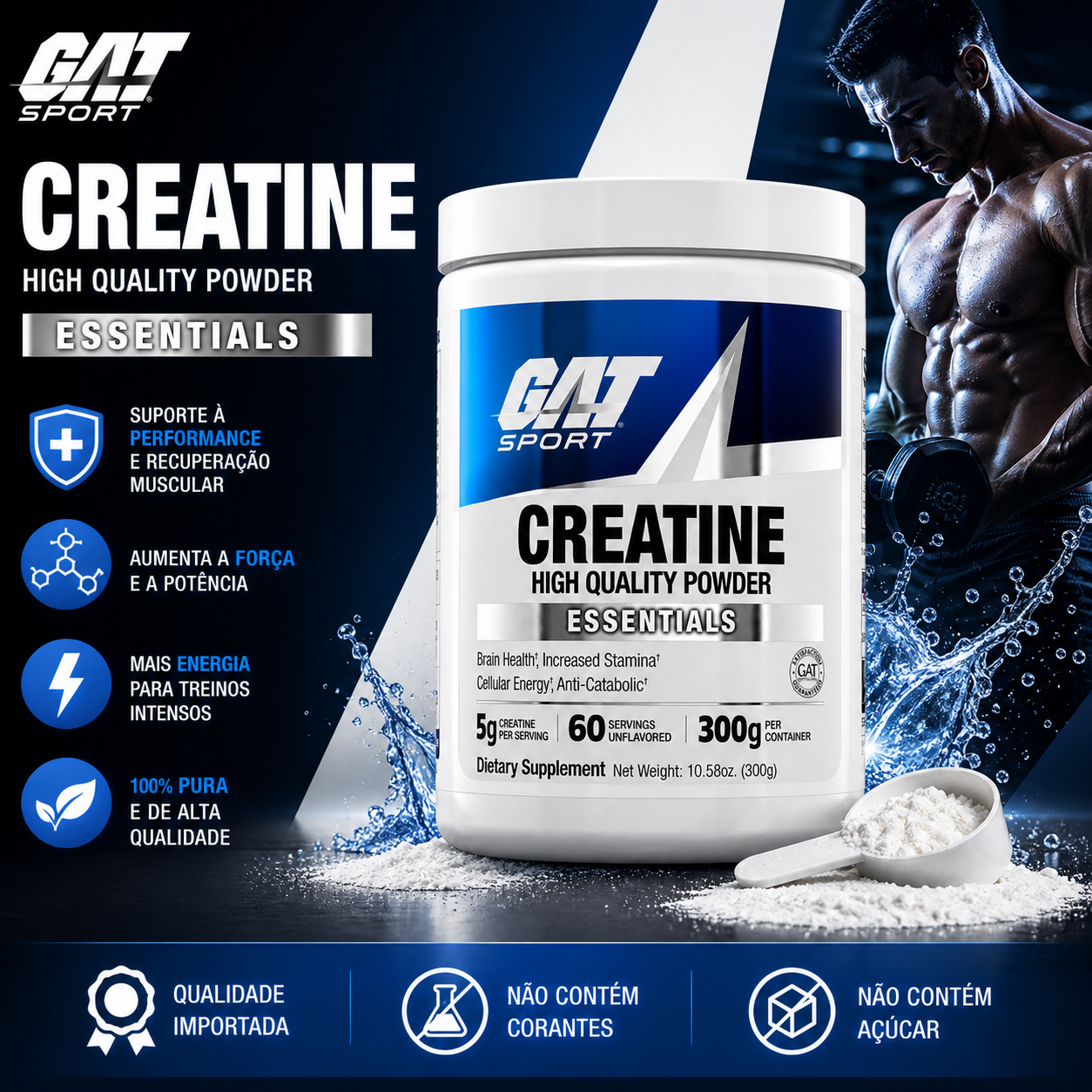 Creatina Monohidratada High Quality Powder 300g Gat Sports