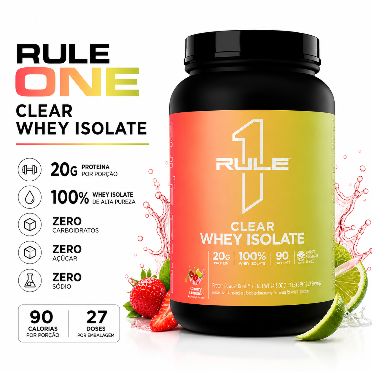 Whey Isolado Clear Whey Isolate Rule1 689g Cherry Limeade