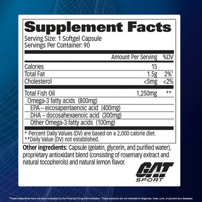 Ômega 3 Purified Fish Oil Essentials 800mg 90 SoftGels Gat